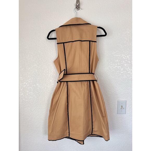 $475 L'agence hale trench mini dress Soft Camel 100% Cotton Size 6 - Picture 2 of 12